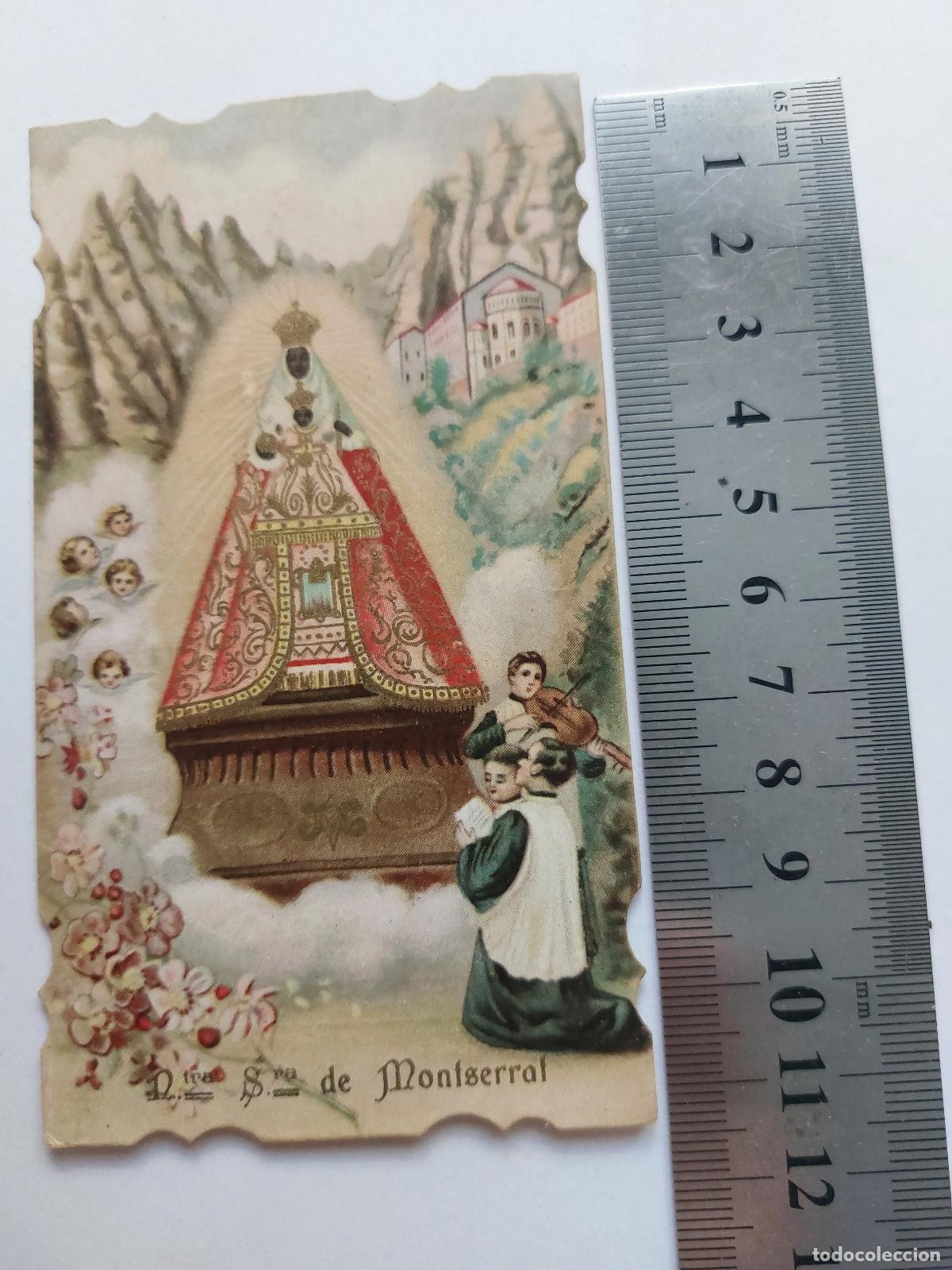 Postales: Estampa religiosa de la Virgen de Montserrat con mensaje