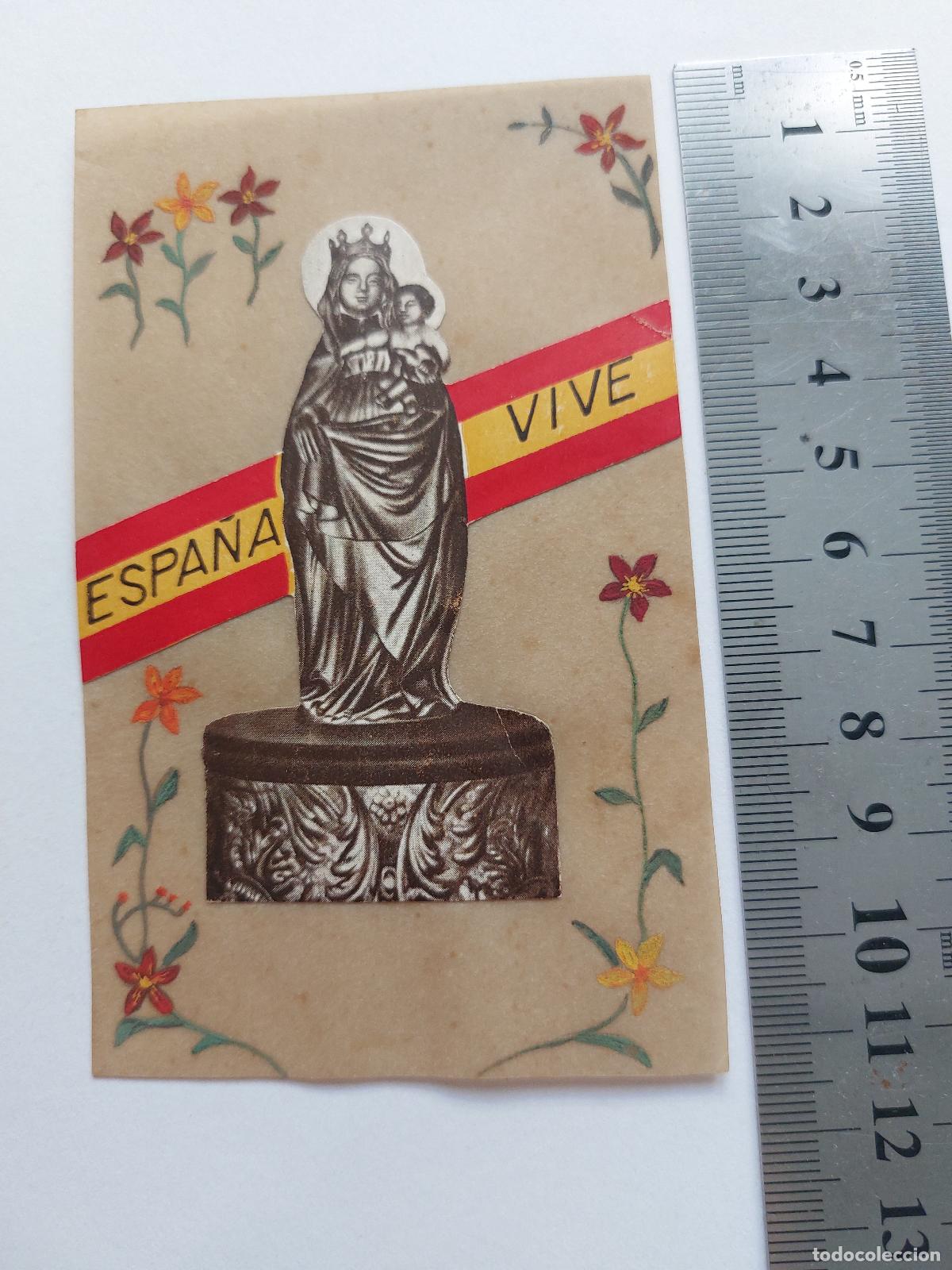 Postales: Estampa hist&oacute;rica con imagen religiosa y bandera de Espa&ntilde;a