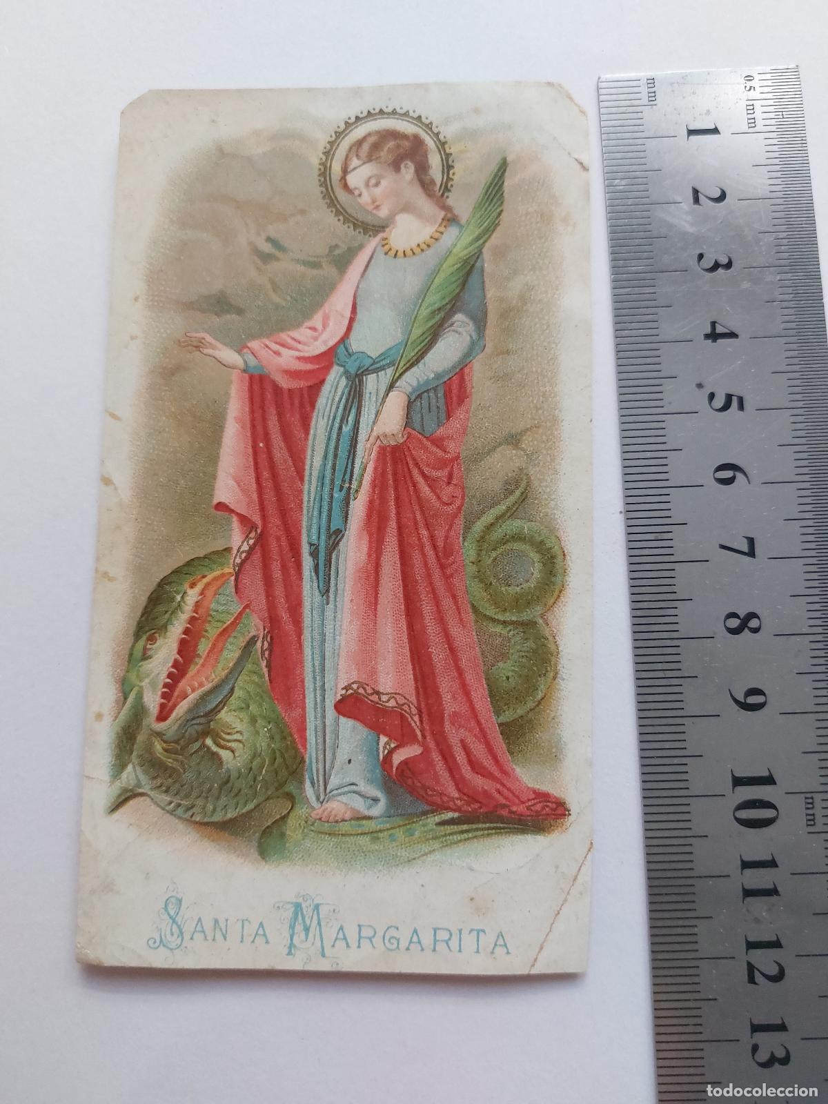 Postales: Estampa religiosa de Santa Margarita con drag&oacute;n