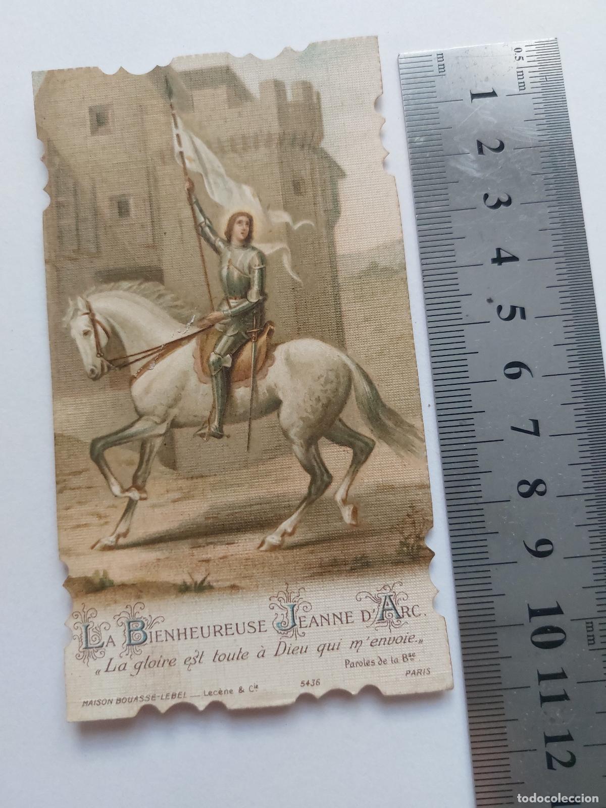 Postales: Estampa de Juana de Arco con texto religioso sobre su figura 1904