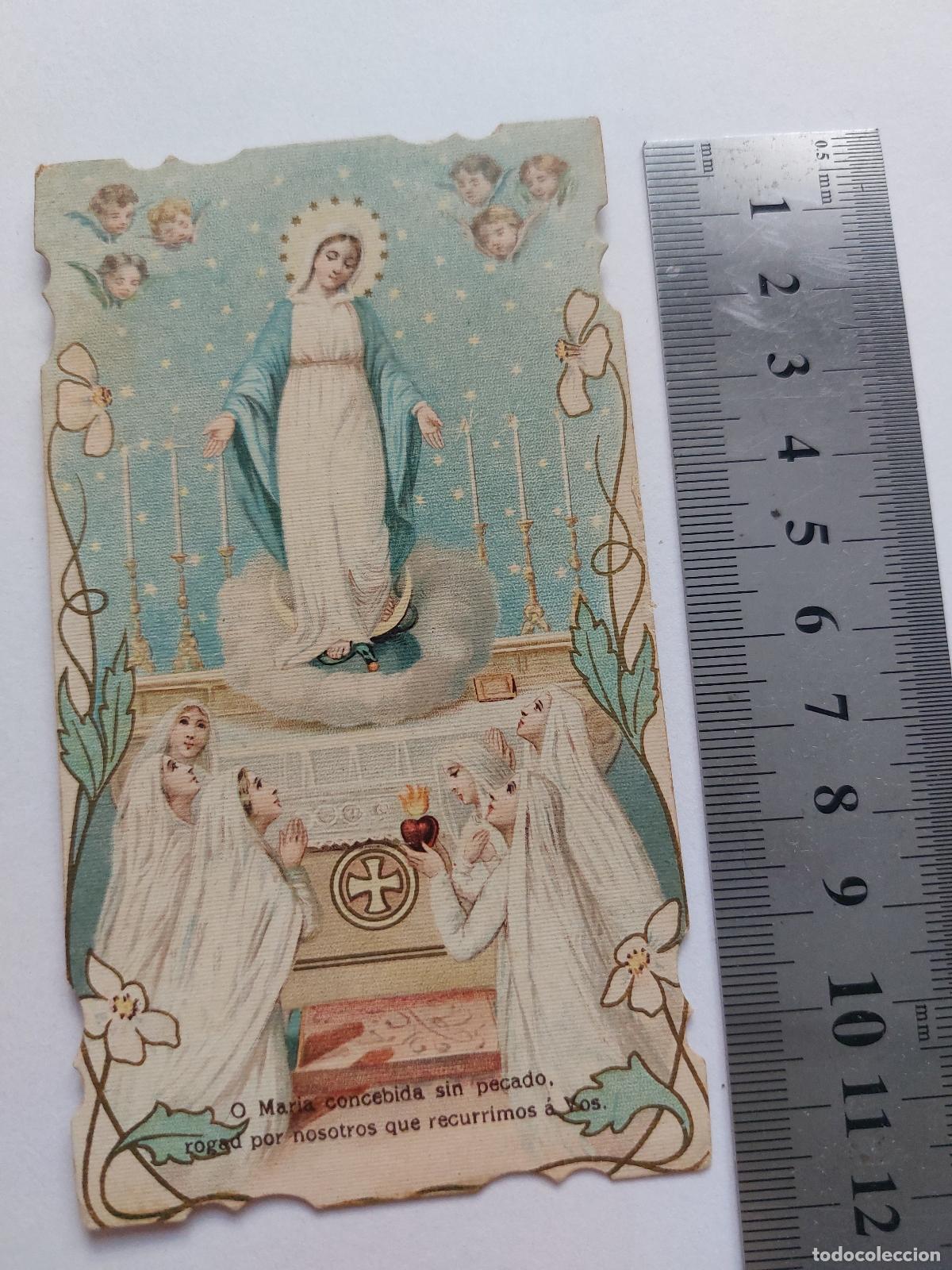 Postales: Estampa religiosa de la Virgen Mar&iacute;a con monjas