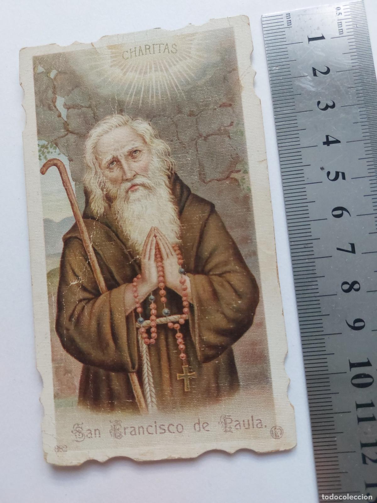 Postales: Estampa antigua de San Francisco de Paula con bordes troquelados