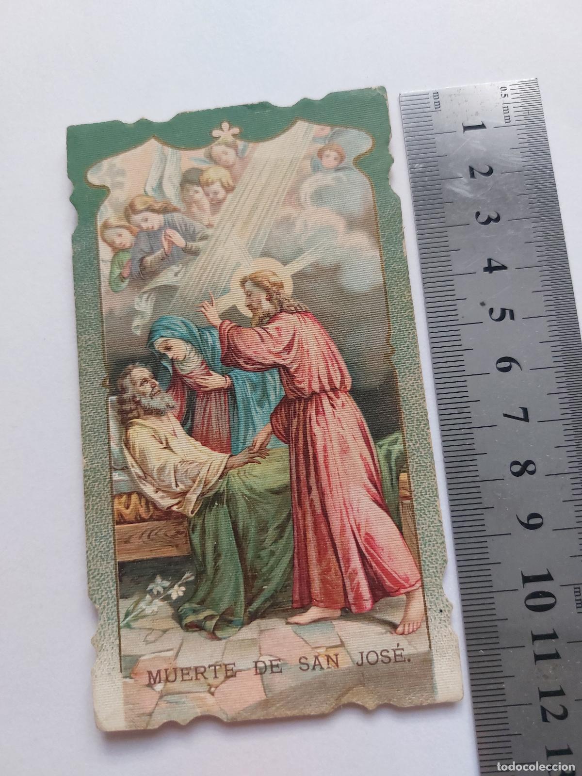 Postales: Estampa religiosa con la Muerte de San Jos&eacute; y oraci&oacute;n