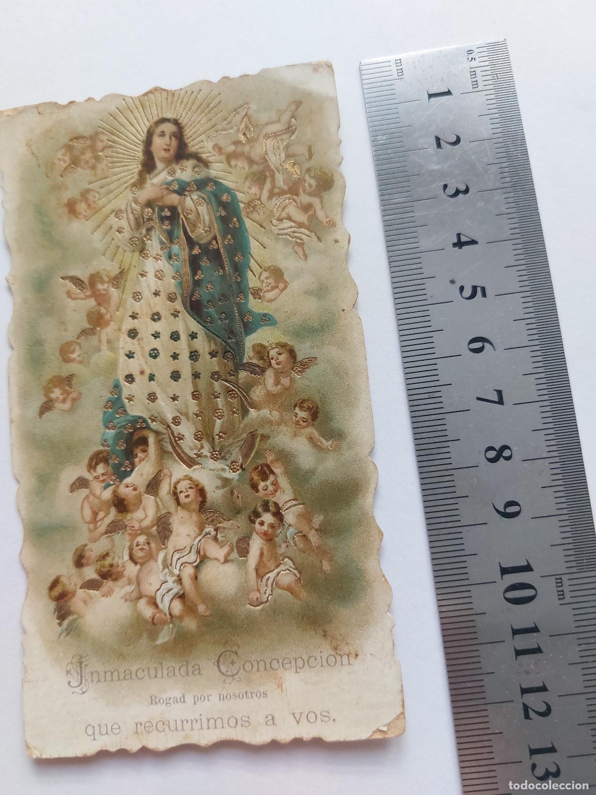 Postales: Estampa religiosa de la Inmaculada Concepci&oacute;n con oraci&oacute;n