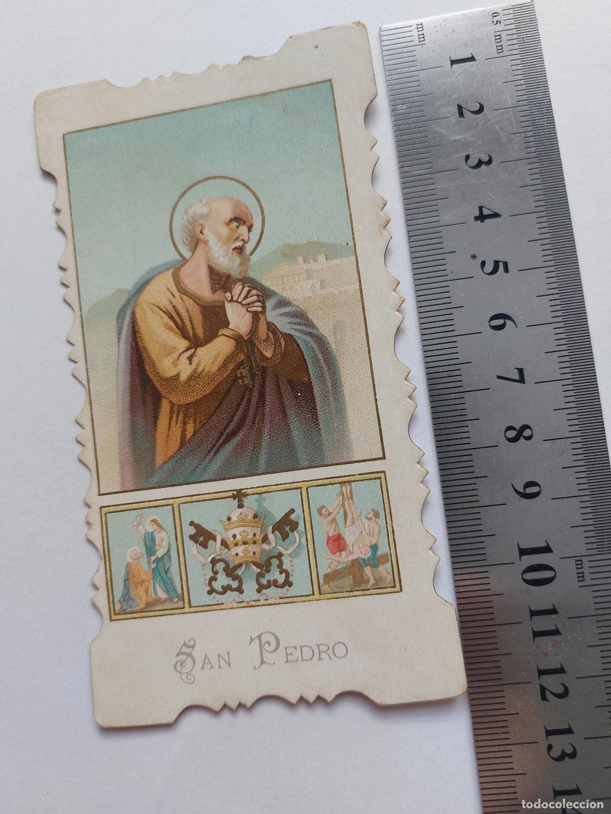 Postales: Estampa devocional de San Pedro con bordes troquelados