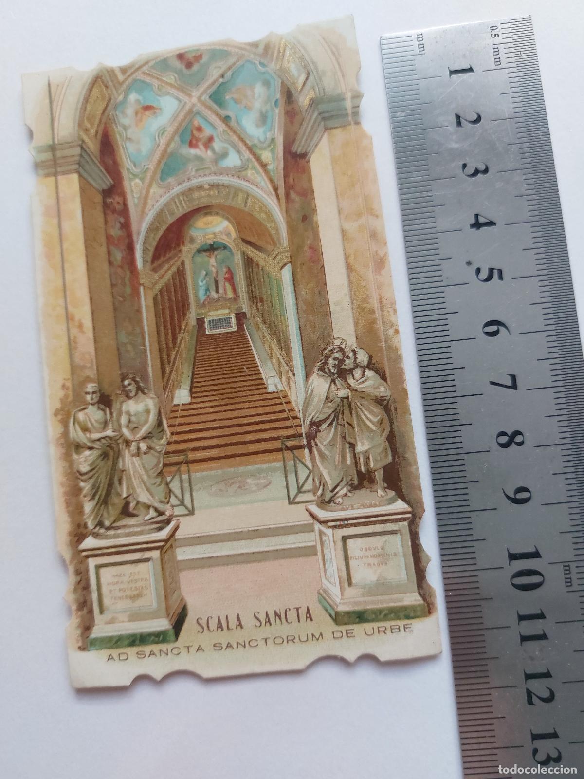 Postales: Estampa de la Escala Santa en Roma con descripci&oacute;n hist&oacute;rica