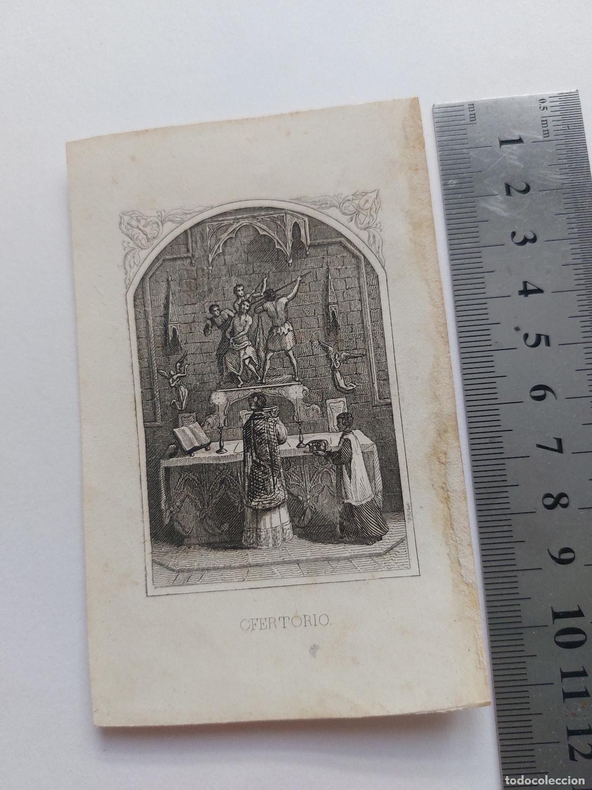 Postales: Estampa antigua de grabado religioso representando el ofertorio en la misa