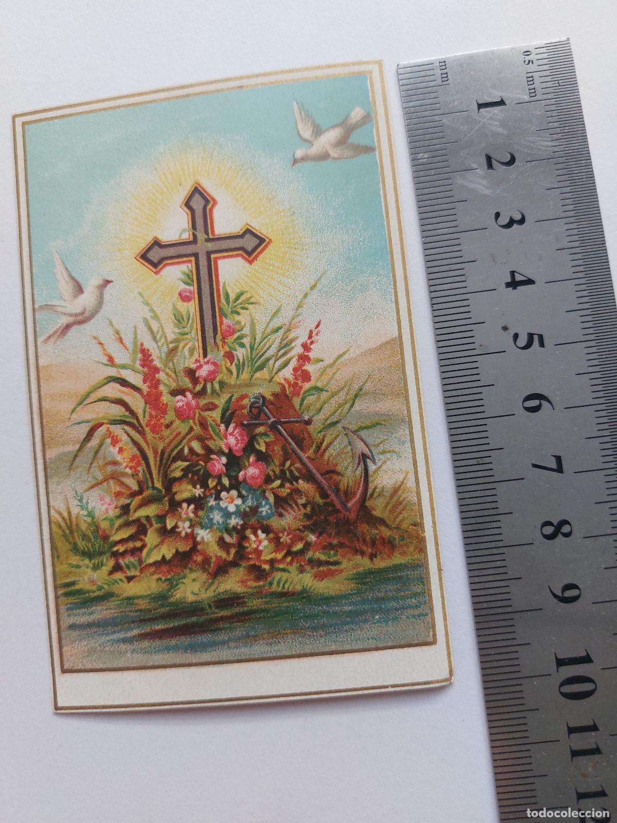 Postales: Estampa religiosa con cruz palomas y ancla dise&ntilde;o art&iacute;stico