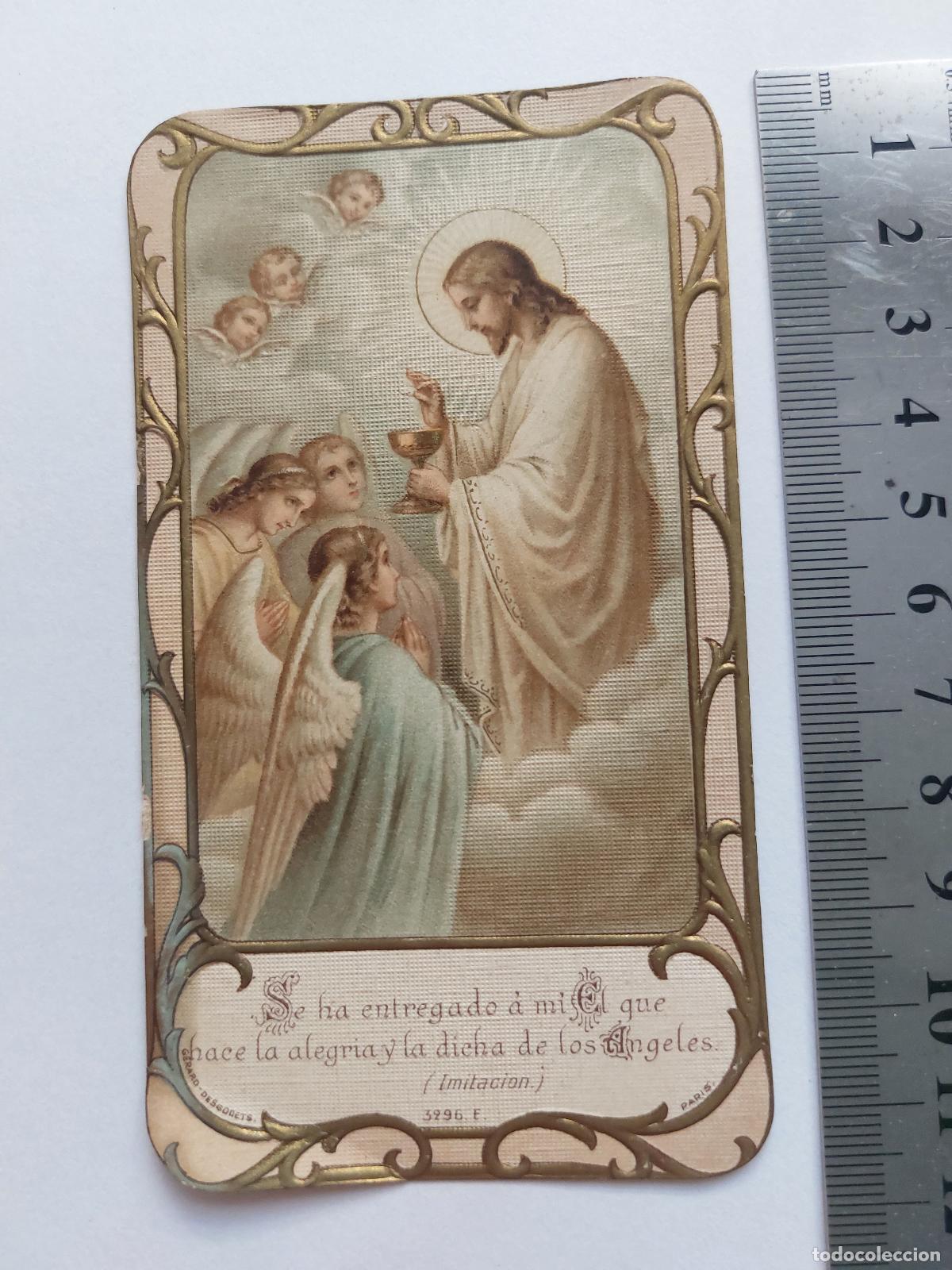 Postales: Estampa religiosa con ilustraci&oacute;n de Jesucristo y &aacute;ngeles en estilo cl&aacute;sico