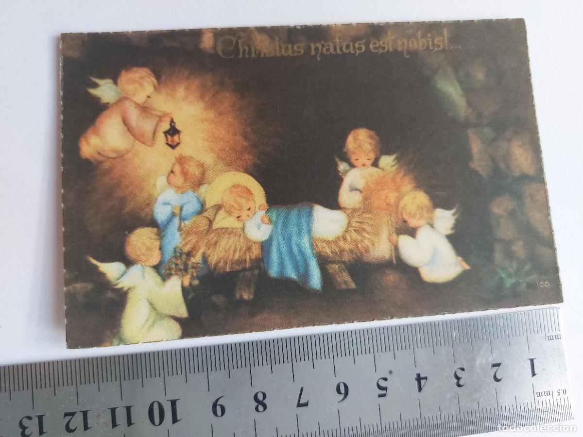 Postales: Estampa de Navidad con Bel&eacute;n y &aacute;ngeles ilustrados