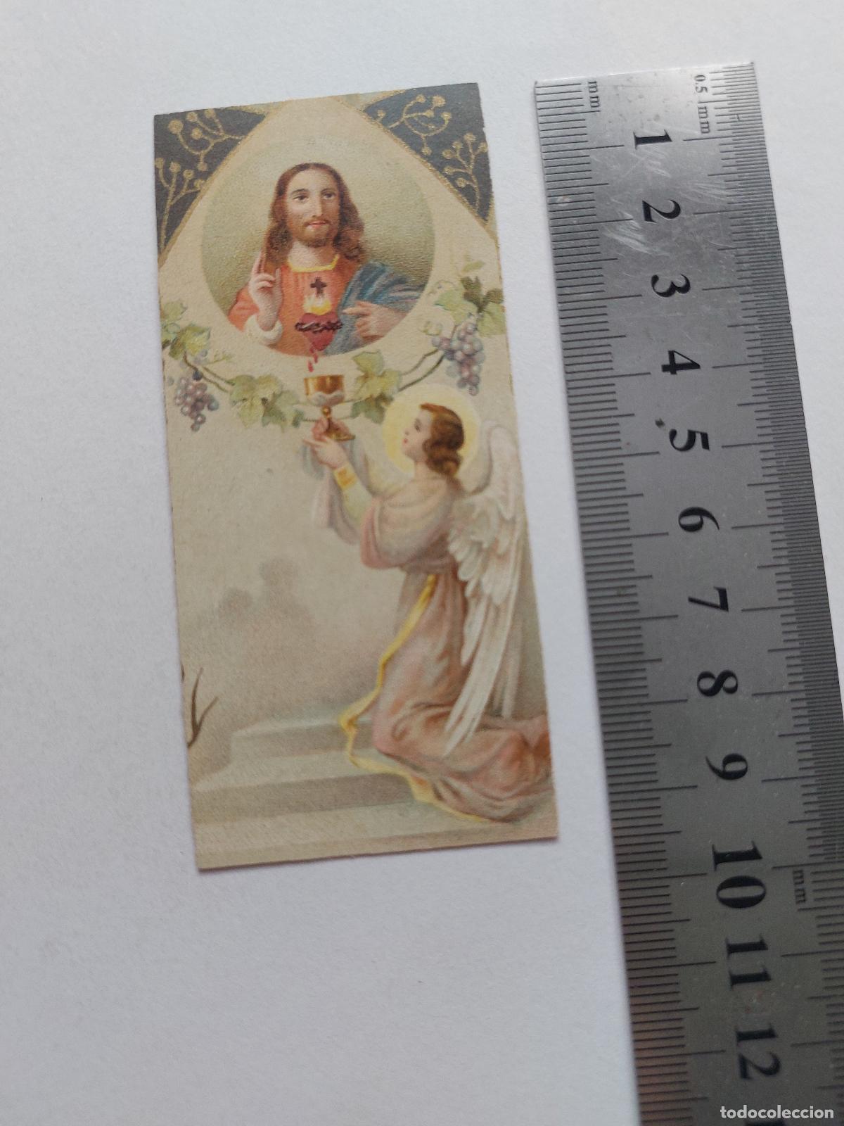 Postales: Estampa religiosa con imagen del Sagrado Coraz&oacute;n de Jes&uacute;s y un &aacute;ngel