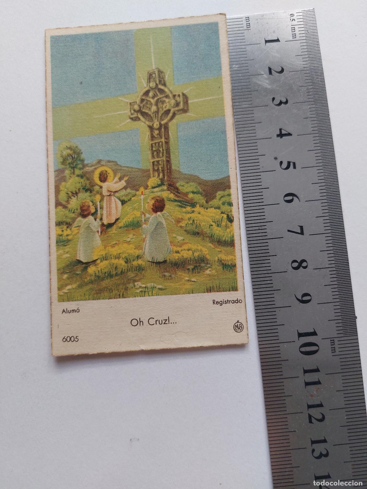 Postales: Estampa religiosa con ilustraci&oacute;n de &aacute;ngeles y cruz, Oh Cruz