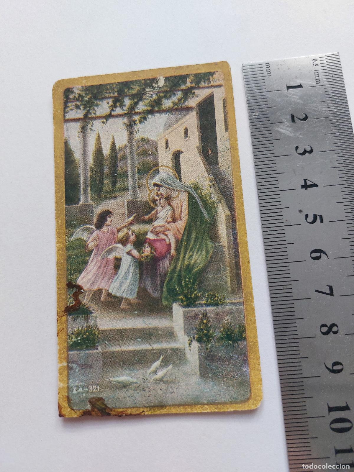 Postales: Estampa con ilustraci&oacute;n religiosa de la Virgen, el Ni&ntilde;o y &aacute;ngeles