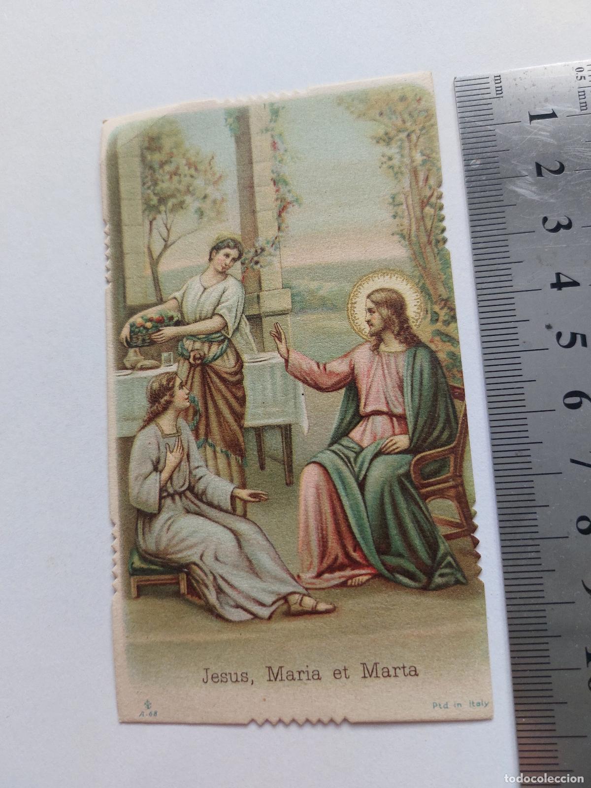 Postales: Estampa de Jes&uacute;s, Mar&iacute;a y Marta, ilustraci&oacute;n religiosa