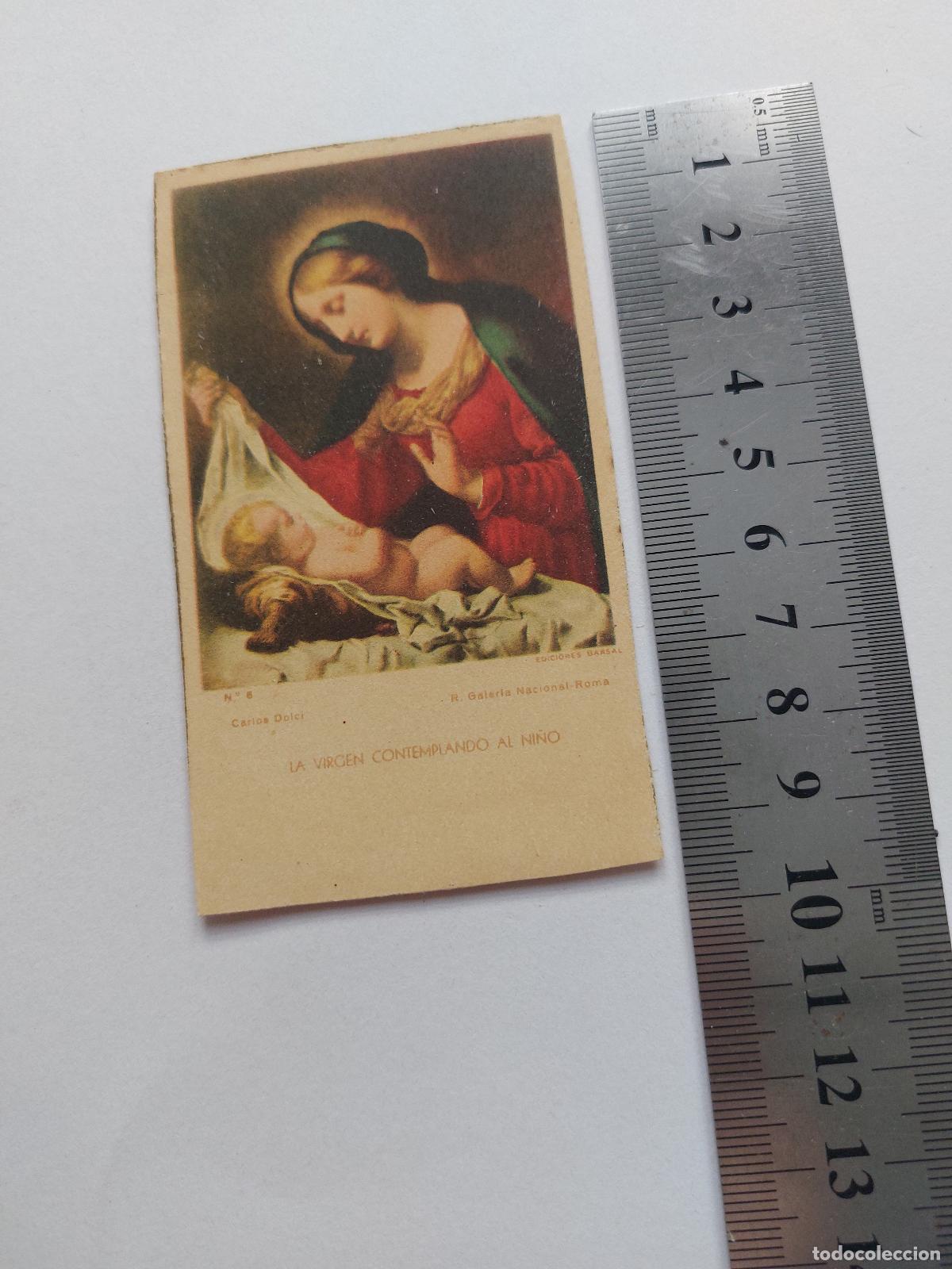 Postales: Estampa de arte sacro La Virgen contemplando al Ni&ntilde;o de Carlo Dolci