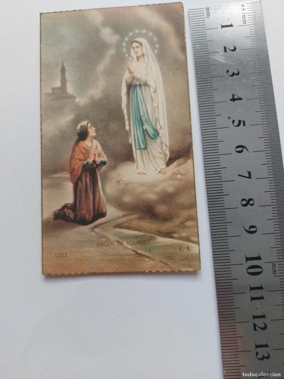 Postales: Estampa de la Virgen de Lourdes, representaci&oacute;n de arte religioso