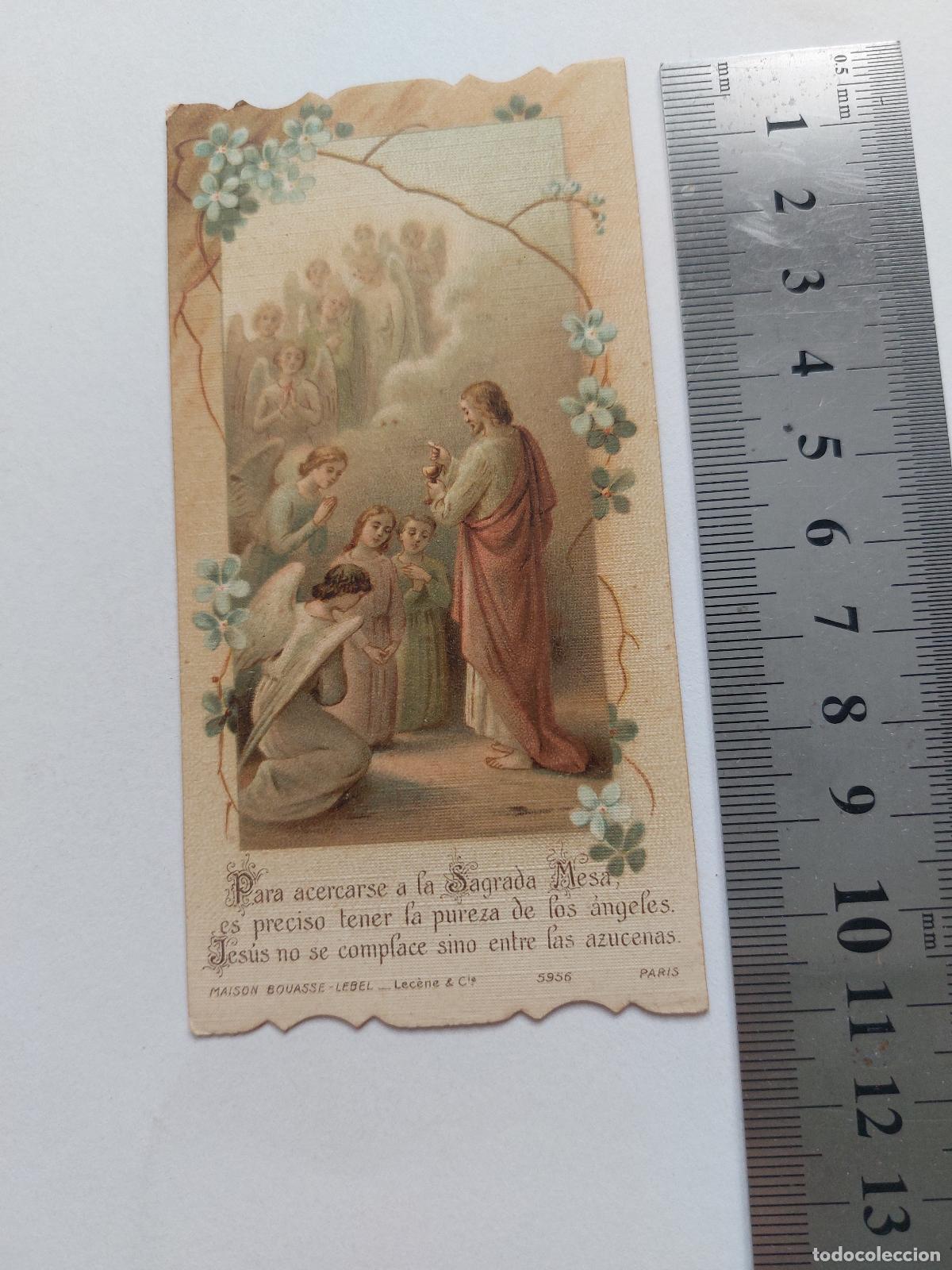 Postales: Estampa religiosa de Primera Comuni&oacute;n con Jes&uacute;s y &aacute;ngeles