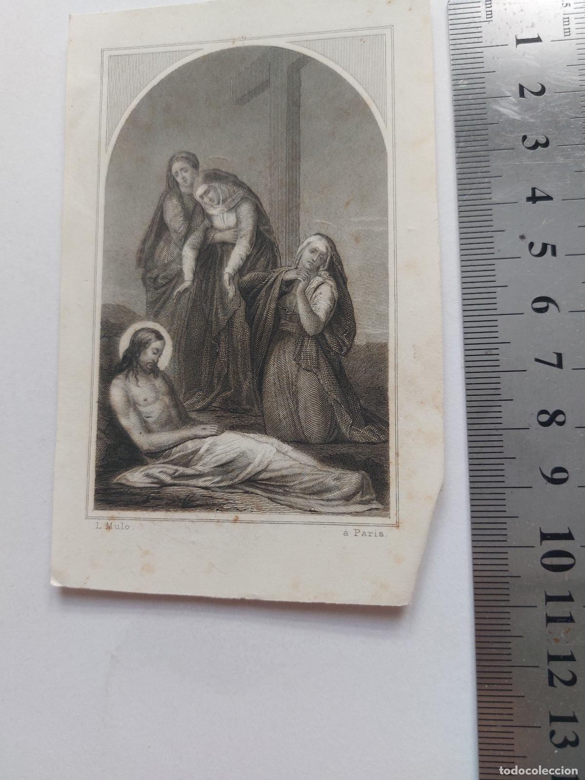 Postales: Estampa antigua con grabado religioso del Descendimiento de Cristo en Par&iacute;s