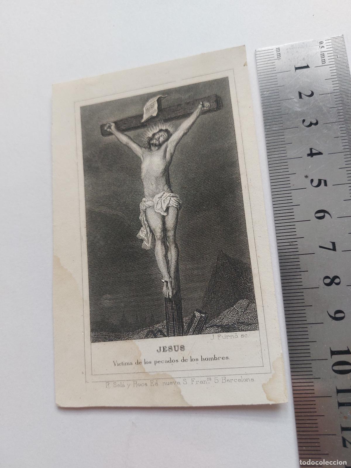 Postales: Estampa antigua de Jesucristo crucificado grabado en Barcelona