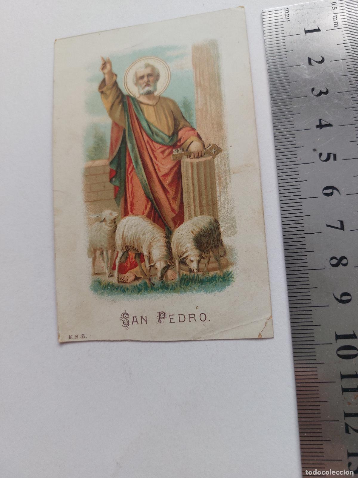Postales: Estampa ilustrada de San Pedro Ap&oacute;stol con ovejas