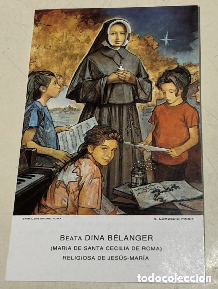 Postales: Estampa Religiosa. Beata Dina Belanger. Con Oraci&oacute;n. A&ntilde;os 80.