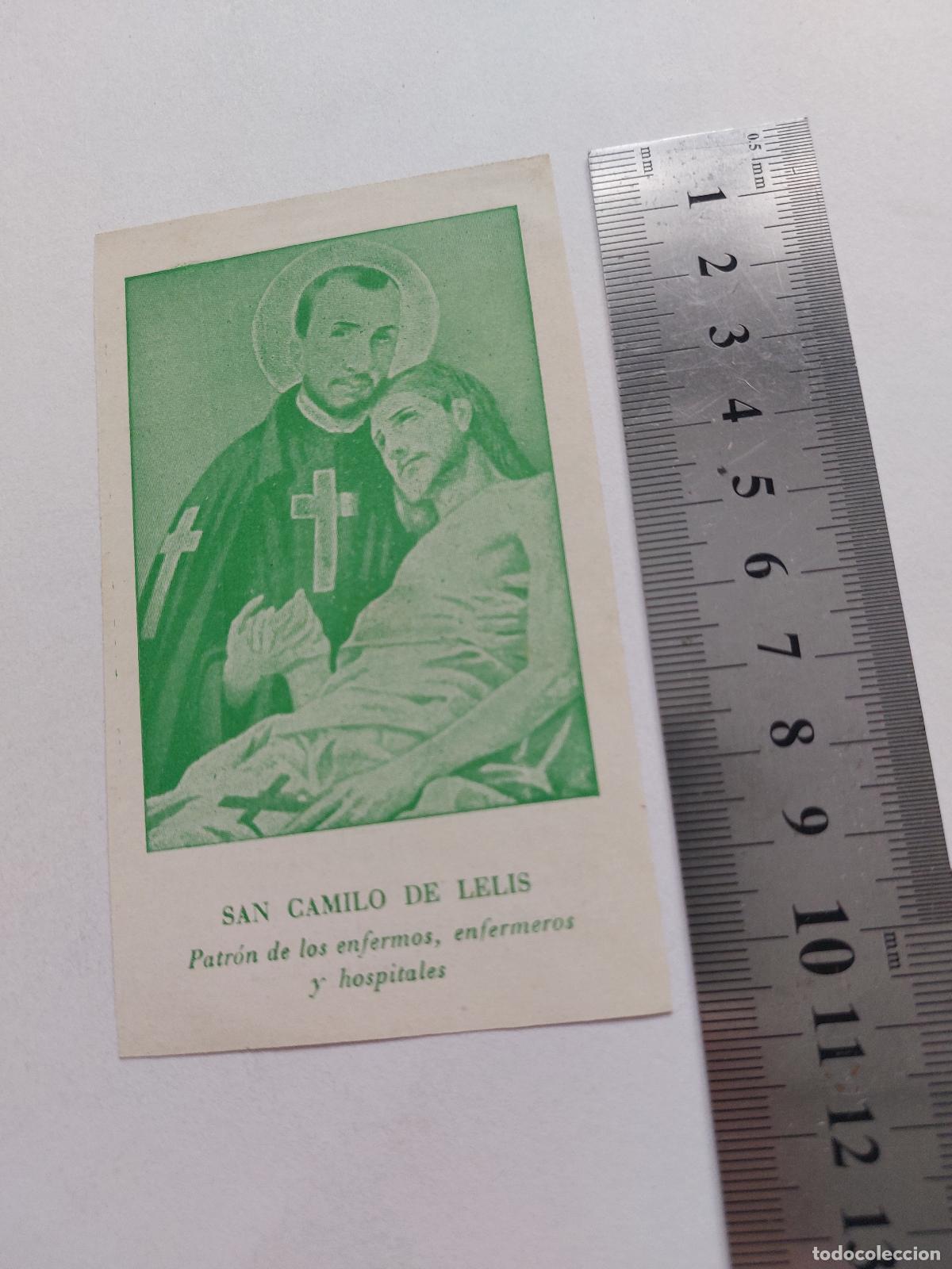 Postales: Estampa religiosa de San Camilo de Lellis con oraci&oacute;n