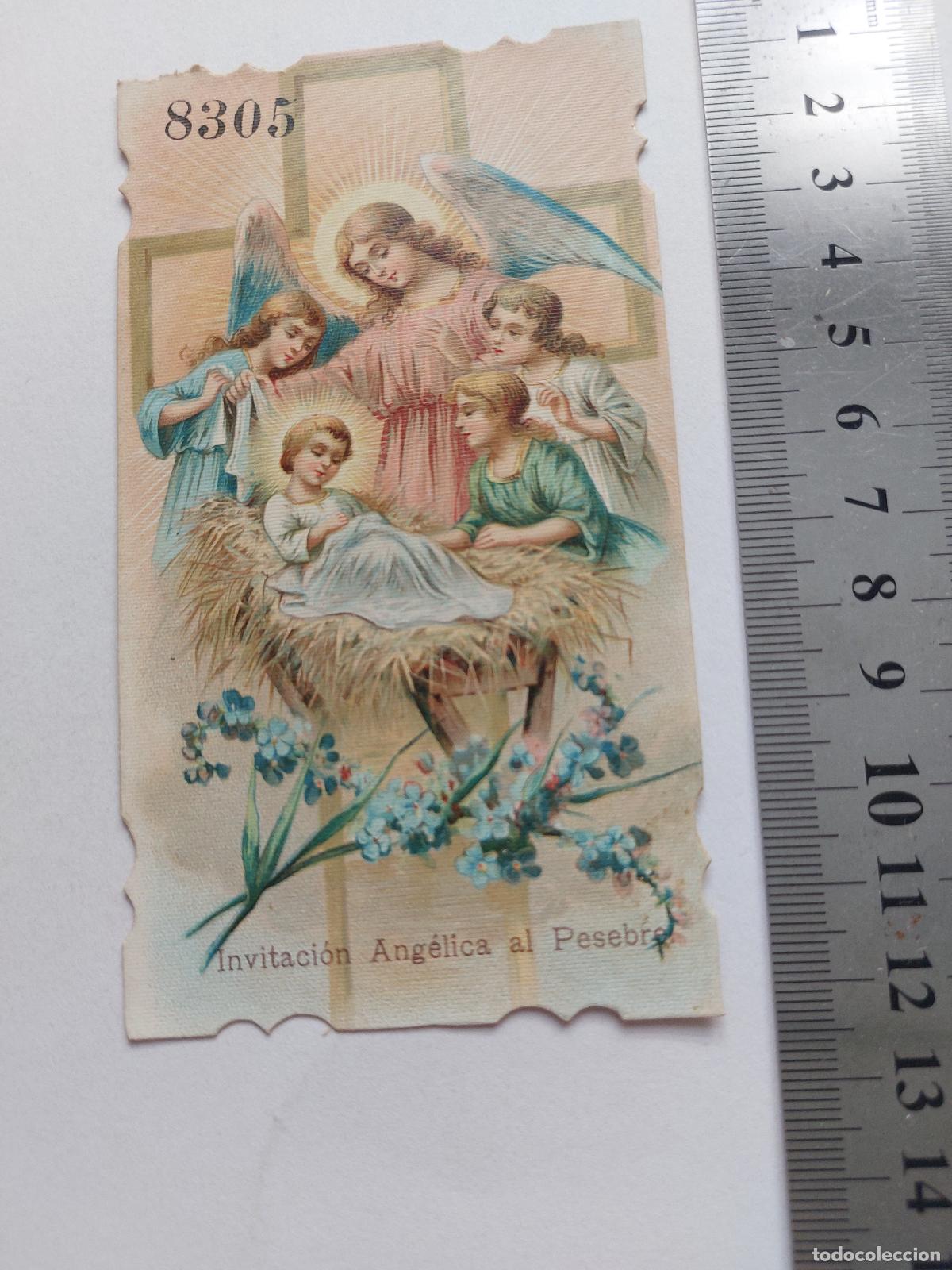 Postales: Estampa con escena de &aacute;ngeles y nacimiento