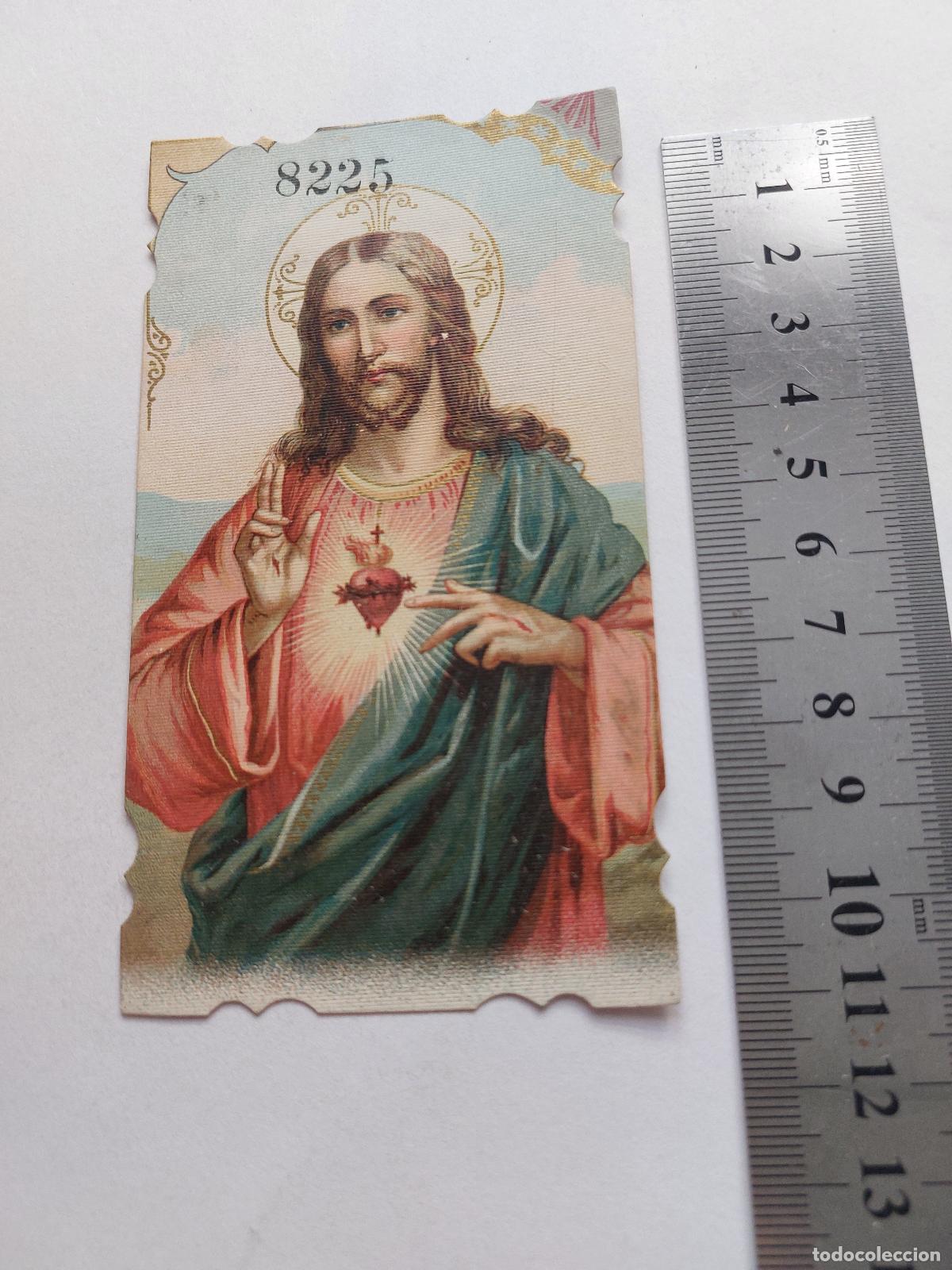 Postales: Estampa religiosa del Sagrado Coraz&oacute;n de Jes&uacute;s con detalles decorativos