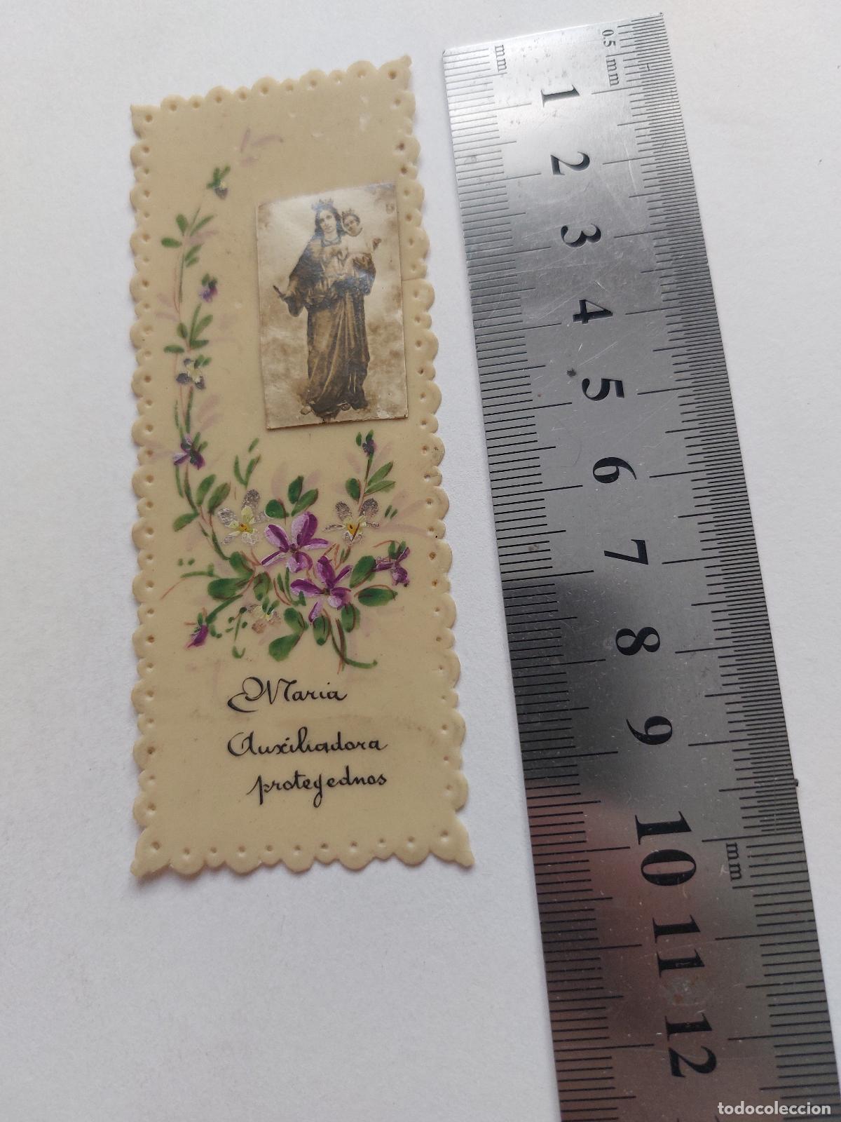 Postales: Estampa devocional de Maria Auxiliadora con flores