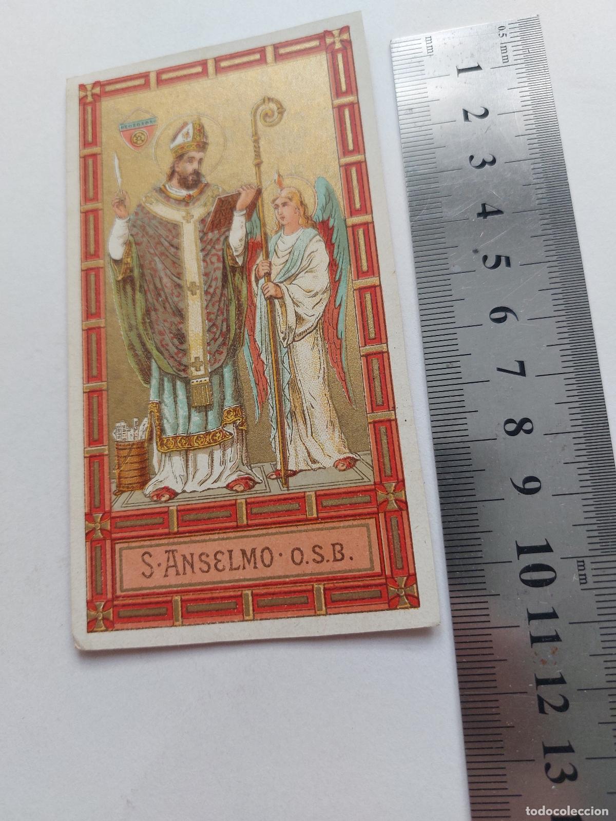 Postales: Estampa de San Anselmo O.S.B. con &aacute;ngel
