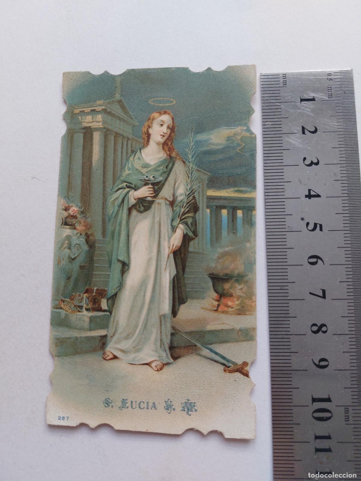 Postales: Estampa religiosa de Santa Luc&iacute;a con bordes troquelados