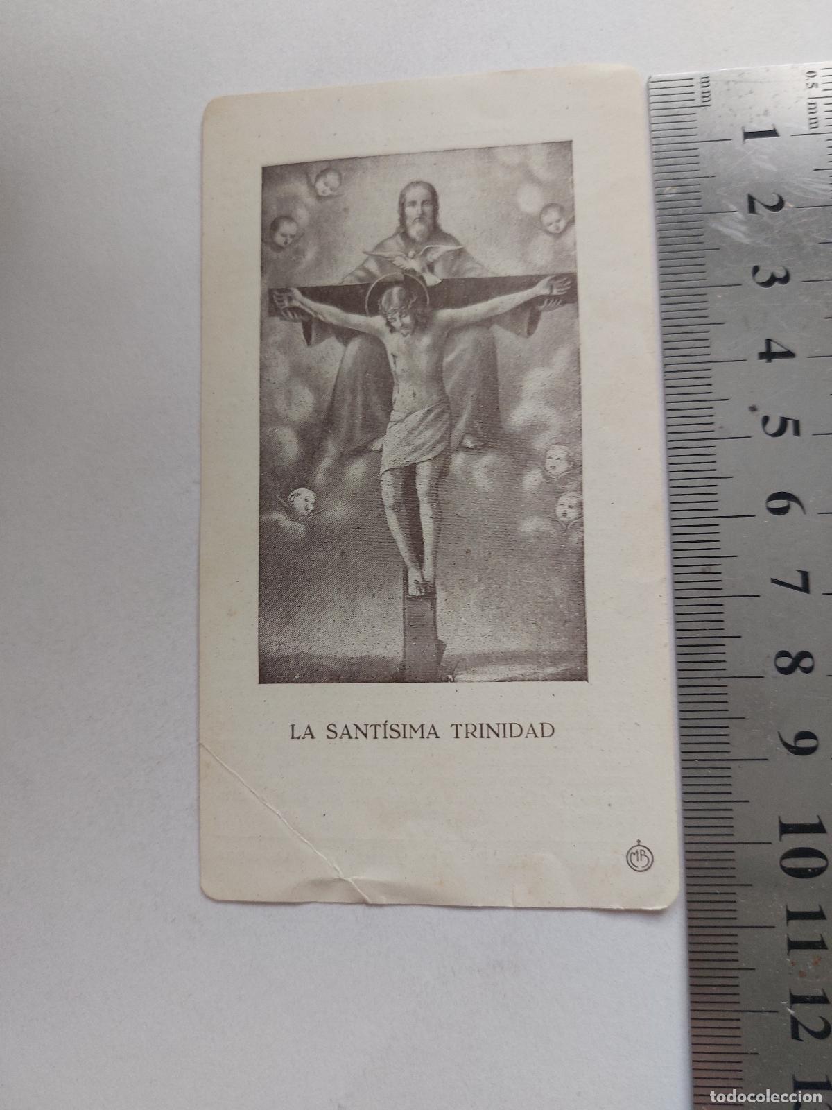 Postales: Estampa religiosa de la Sant&iacute;sima Trinidad con oraciones