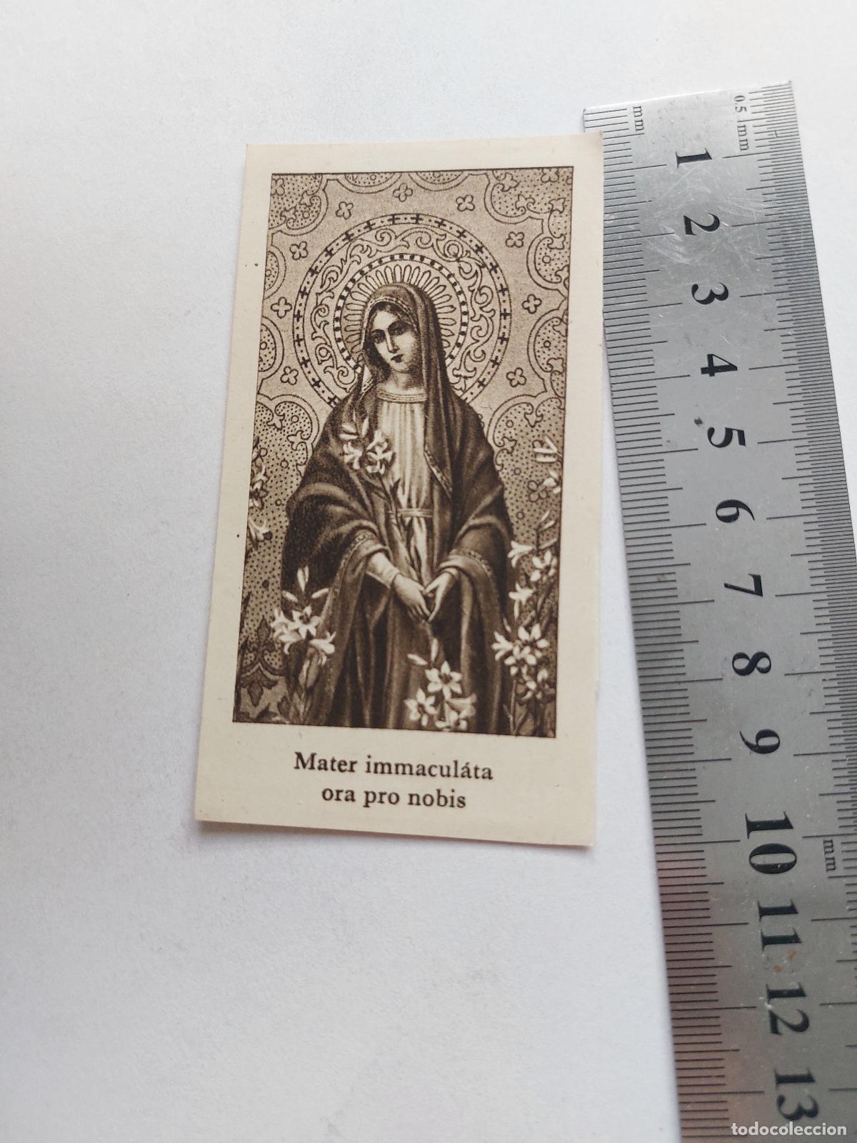 Postales: Estampa religiosa de la Virgen Mater Immaculata con oraci&oacute;n
