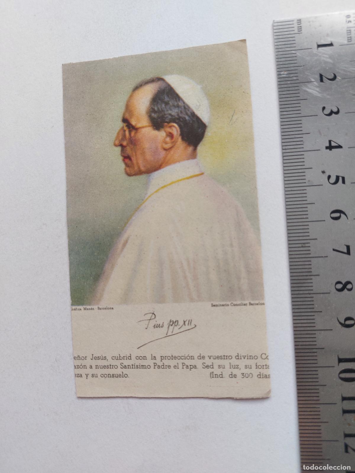 Postales: Estampa con Retrato del Papa P&iacute;o XII y Oraci&oacute;n Religiosa