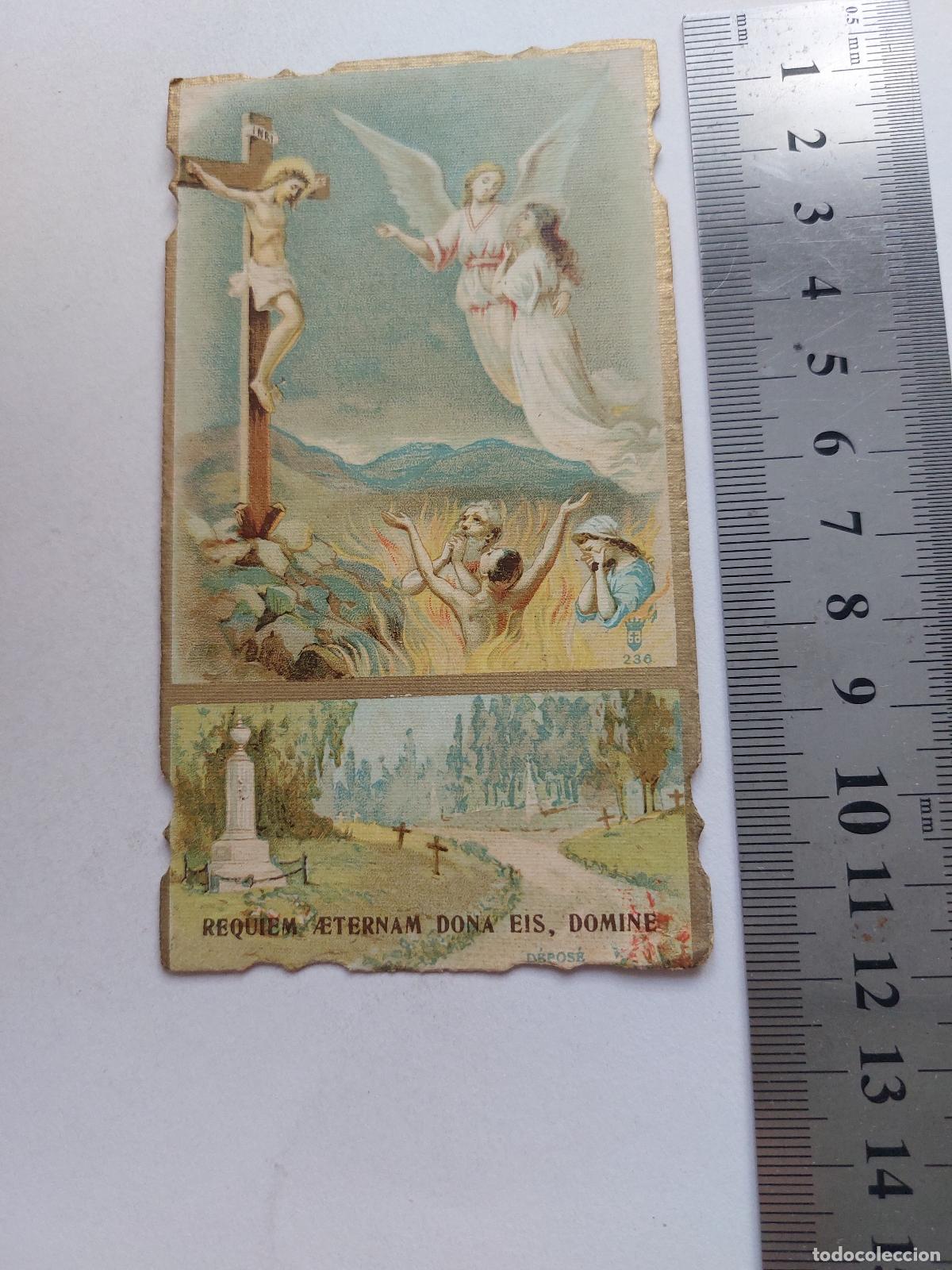 Postales: Estampa religiosa con representaci&oacute;n del purgatorio y crucifijo