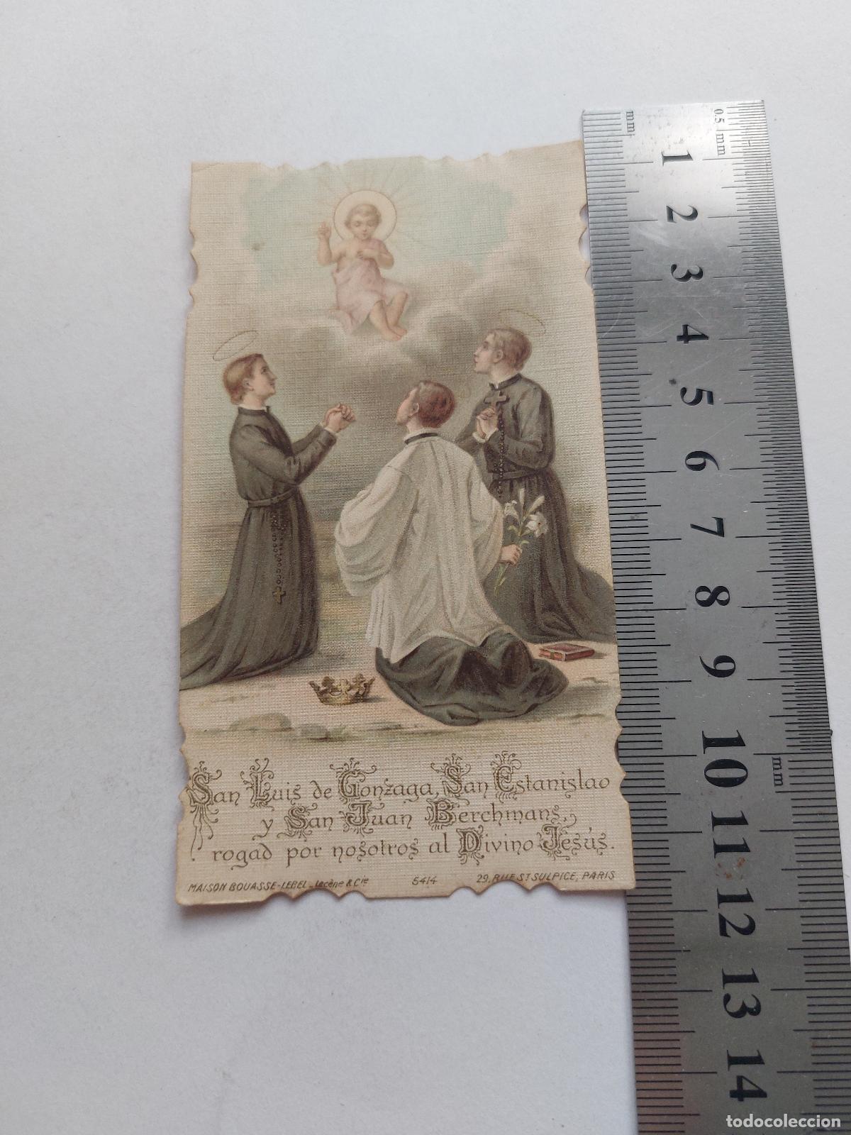 Postales: Estampa religiosa de San Luis de Gonzaga, San Estanislao y San Juan Berchmans