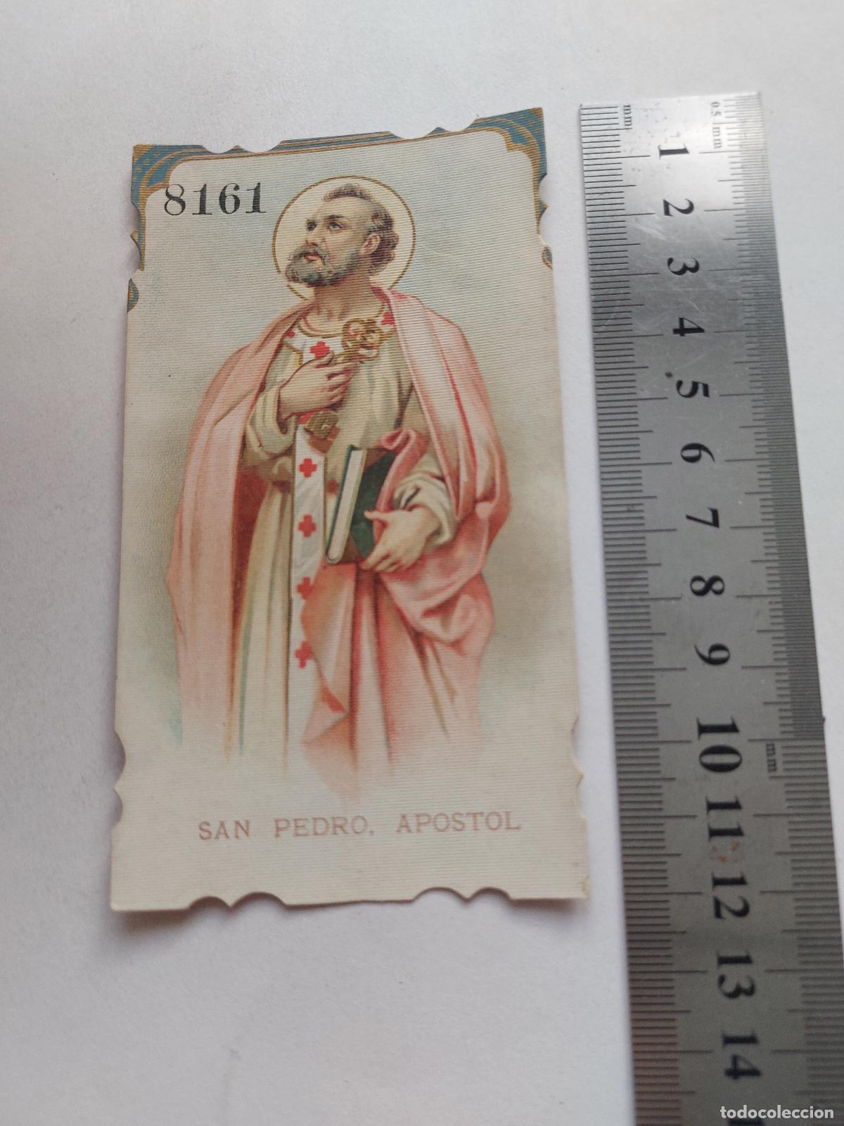 Postales: Estampa de San Pedro Ap&oacute;stol con representaci&oacute;n de arte sacro