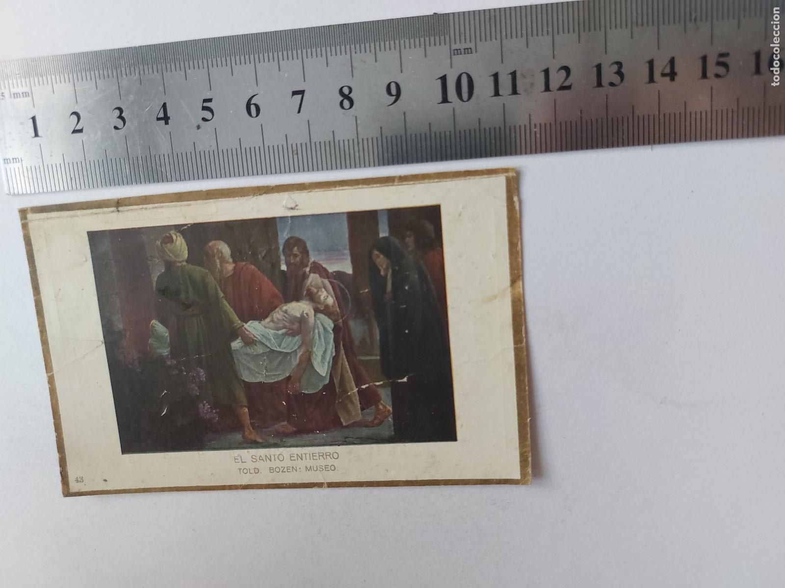 Postales: Estampa religiosa con imagen del Santo Entierro y oraci&oacute;n a la Virgen de la Merced