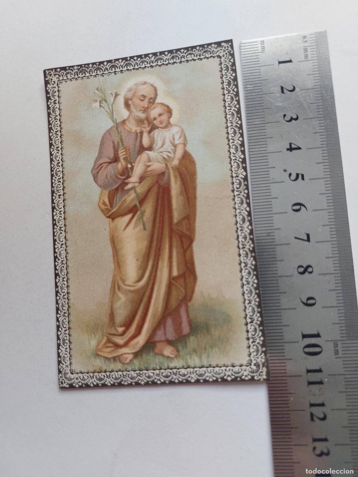 Postales: Estampa de San Jos&eacute; con el Ni&ntilde;o Jes&uacute;s, sello de Colegio de San Jos&eacute; de Calasanz