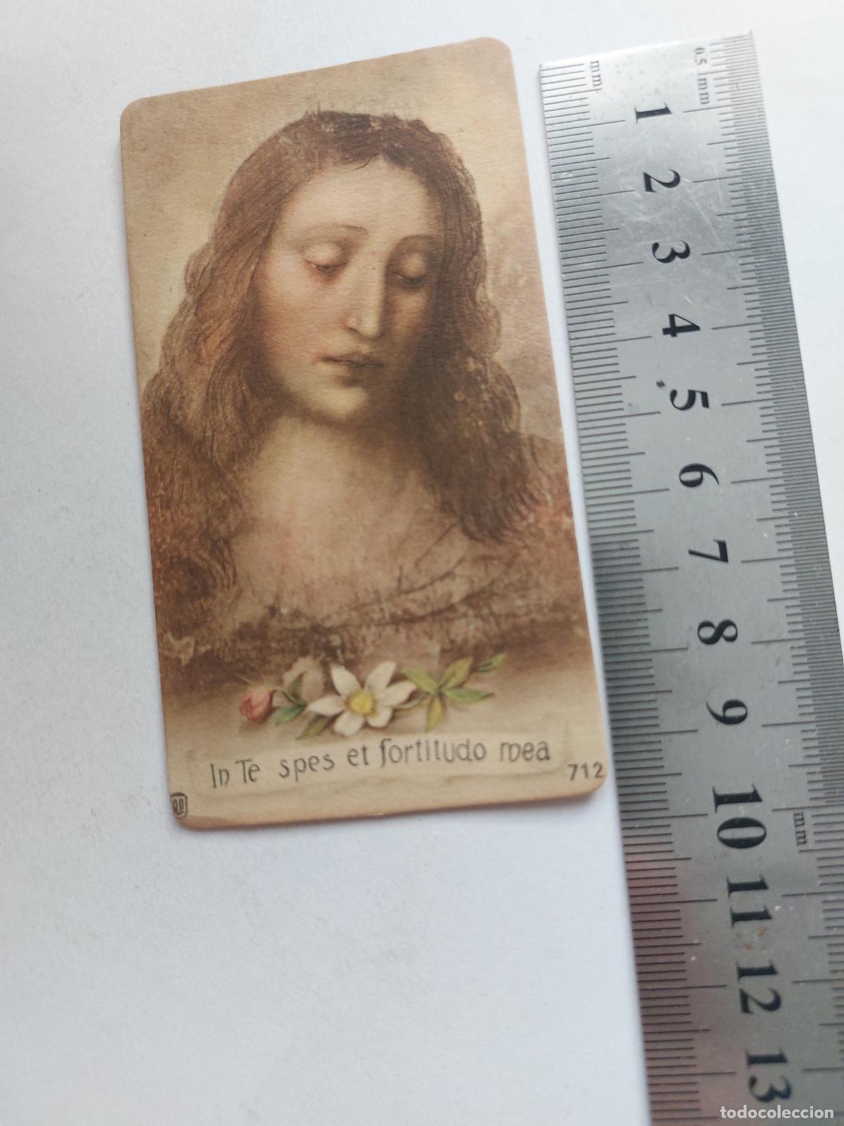 Postales: Estampa religiosa con arte sacro y frase en lat&iacute;n