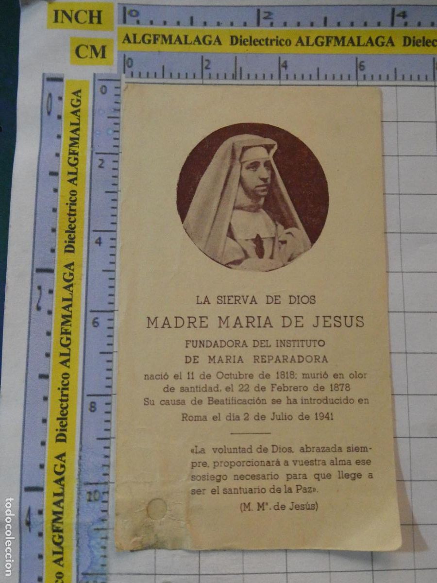 Postales: RECORDATORIO RELIGIOSO SEMANA SANTA. RELIQUIA SIERVA DE DIOS MADRE MARIA JESUS REPARADORAS. 107