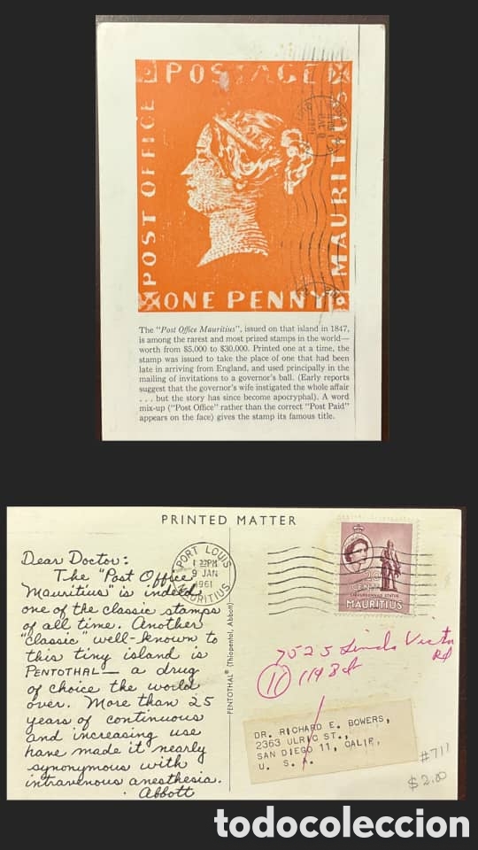 Postales: CA)Mauritius, 1847, Post Office Mauritius. Legendary one‑penny orange‑red stamp depicting Queen Vict