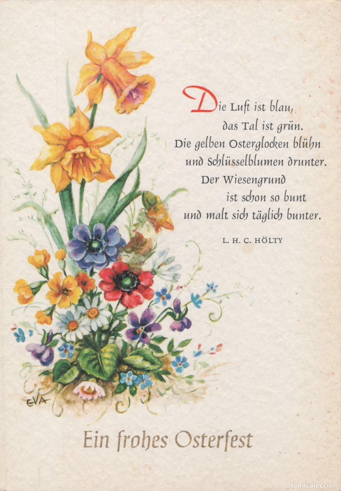 Postales: Easter Daffodils and Spring Flowers With German Poem Unposted *YAS430