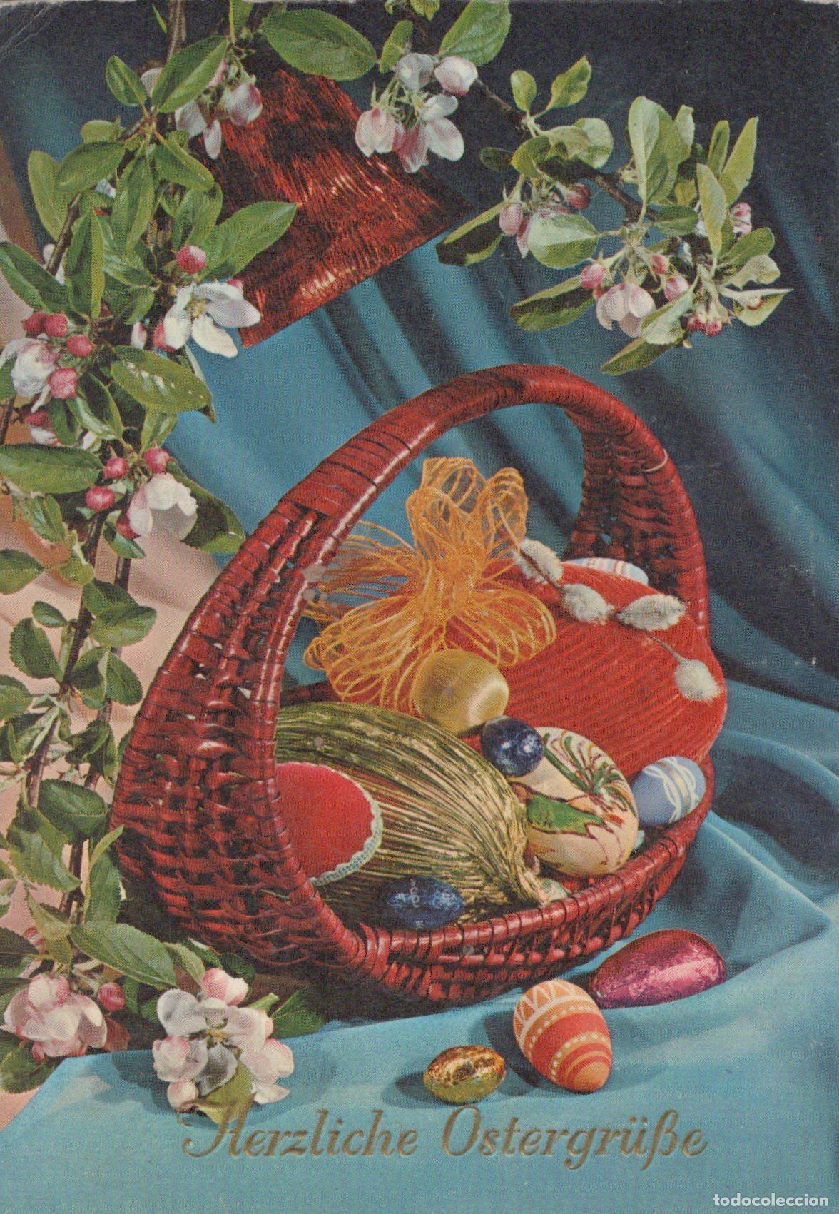 Postales: Easter Basket With Decorated Eggs and Apple Blossoms *YAS590