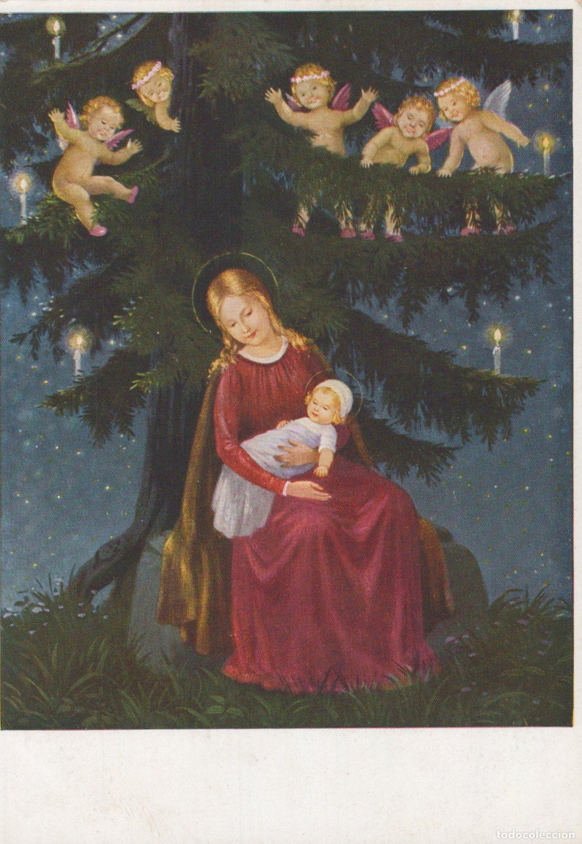 Postales: Madonna and Child With Angels in Christmas Tree Religious Art Unposted *YAU140