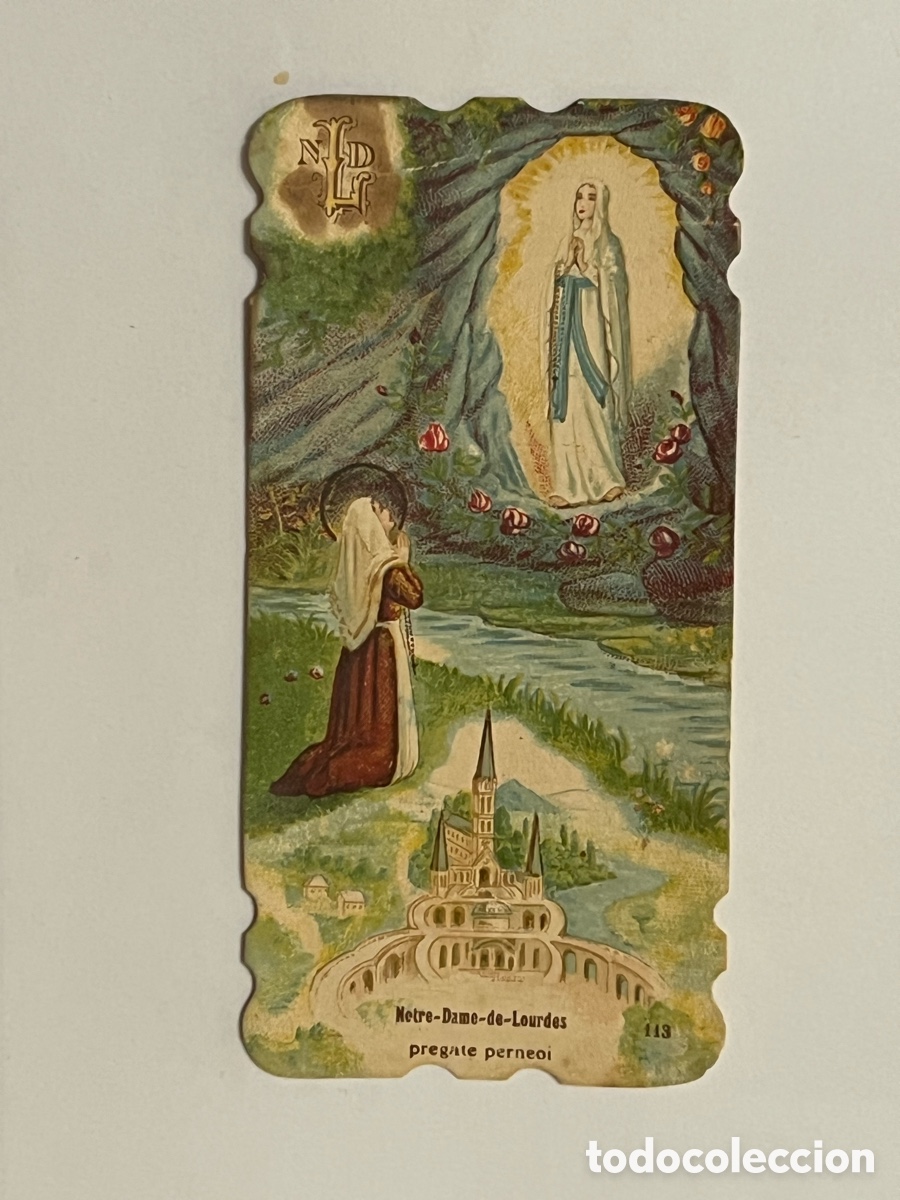 Postales: Notre-Dame-de-Lourdes. Estampa Fechas de las 18 apariciones y Palabras de la Stma. Virgen (h.1920?)