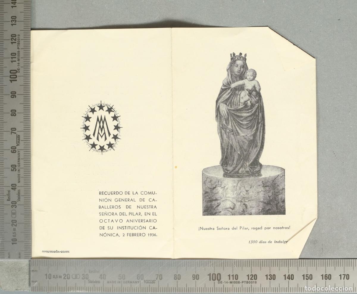 Postales: ESTAMPA. NTRA SRA DEL PILAR. RECUERDO COMUNION GENERAL CABALLEROS DE NTRA SRA. 2 FEB 1936