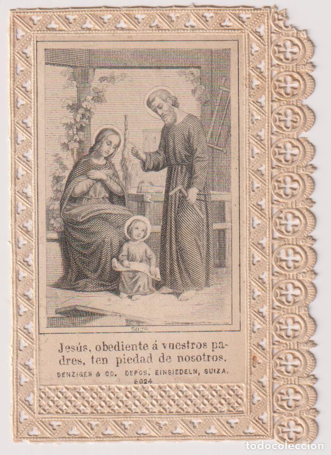 Postales: ANTIGUA ESTAMPA CON PUNTILLA - JES&Uacute;S OBEDIENTE A VUESTROS PADRES - BENZIGER & Co. SUIZA