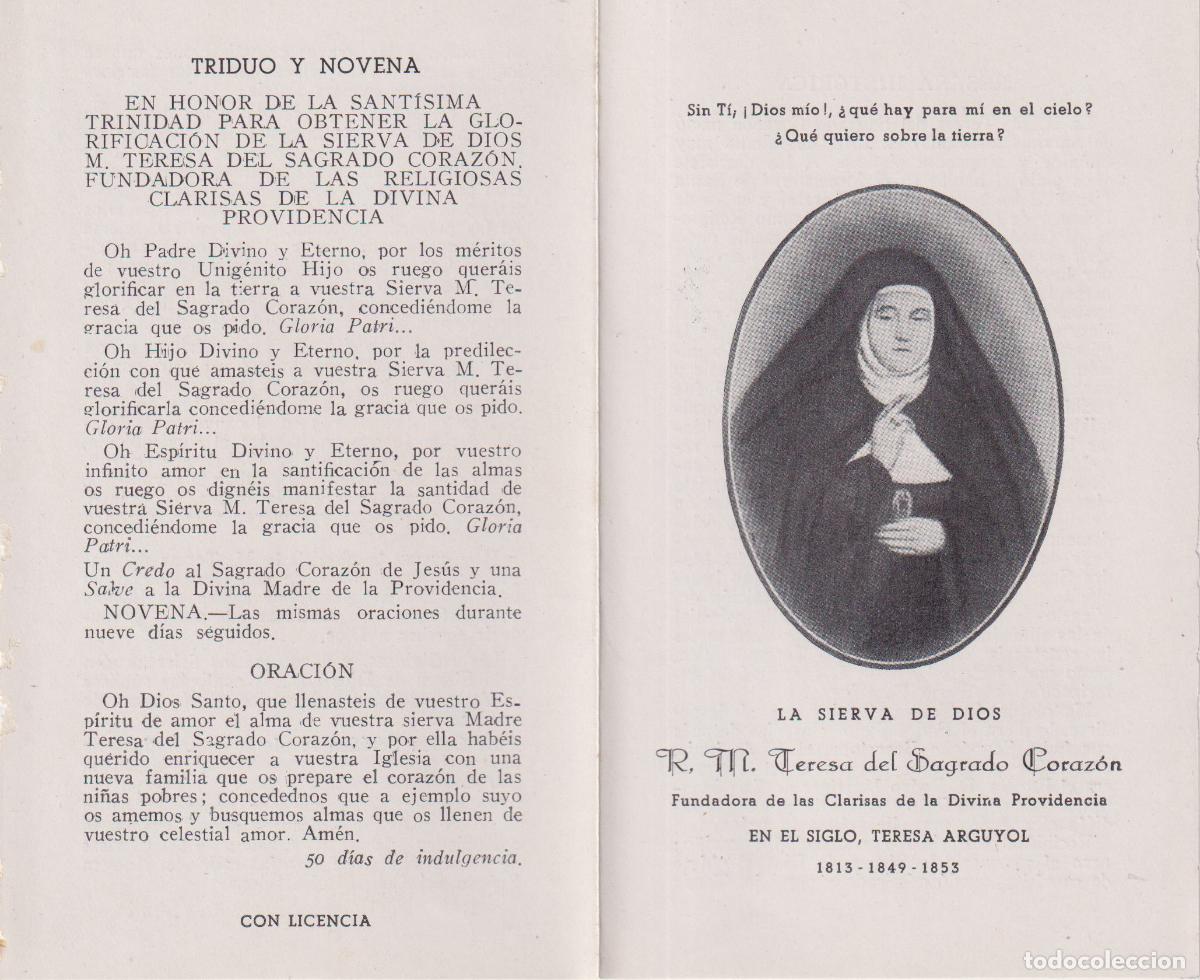 Postales: D&Iacute;PTICO ESTAMPA R.M.TERESA DEL SAGRADO CORAZ&Oacute;N FUNDADORA DE LAS CLARISAS DE LA DIVINA PROVIDENCIA