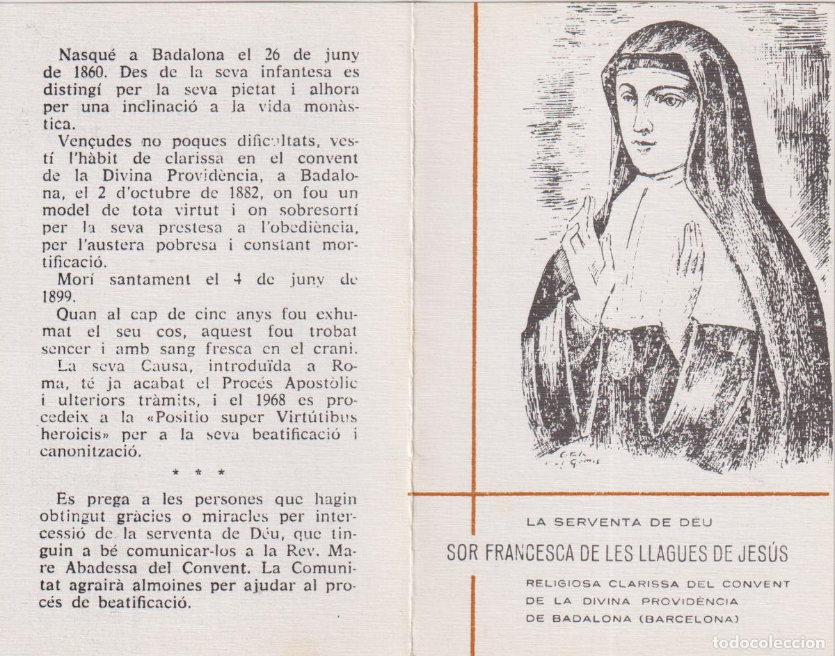 Postales: ESTAMPA DE SOR FRANCESCA DE LES LLAGUES DE JES&Uacute;S CLARISSA DEL CONVENT DE LA DIVINA PROVI BADALONA